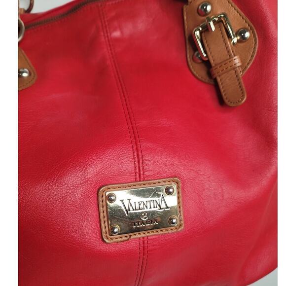 Valentina ITALY red pebble & camel Shoulder Tote Bag - Picture 3 of 8